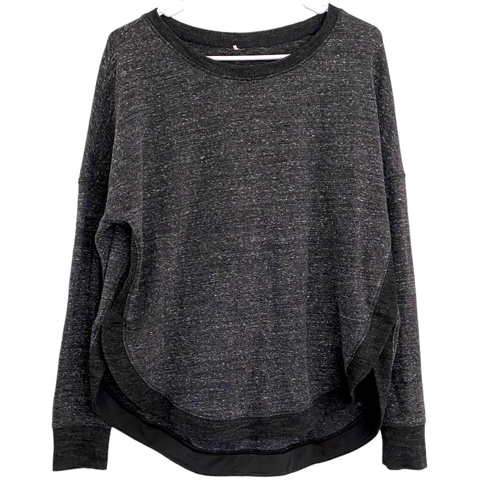 calia heathers charcoal gray black long sleeve split side sweatshirt top